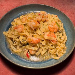 Pasta met garnalen en scampimarinade