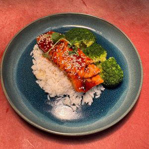 Zalm Teriyaki met witte rijst en broccoli